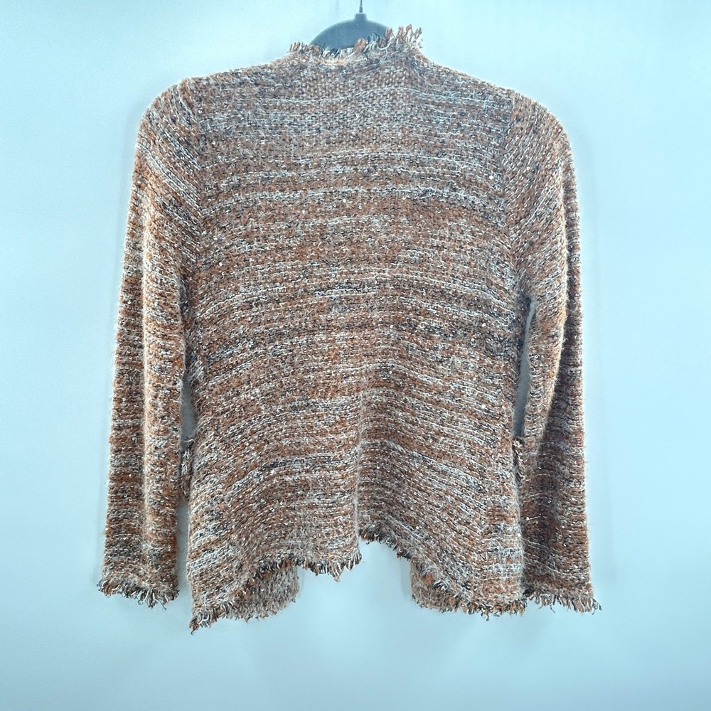Sioni Bouclé Fringe Cardigan Brown Tweed Knit Jacket Gold Buttons XS Quiet Lux - Picture 3 of 11